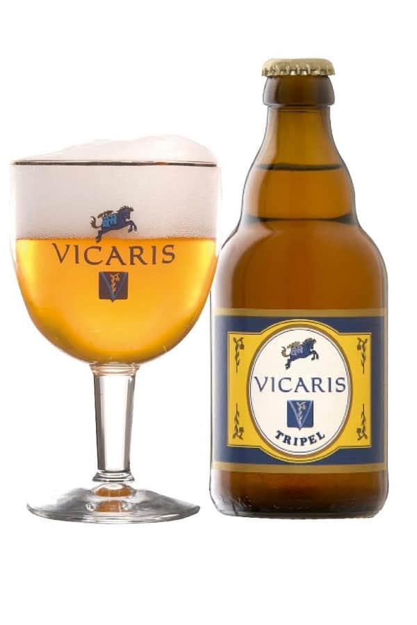 Vicaris Tripel Beer Bottle and Glass