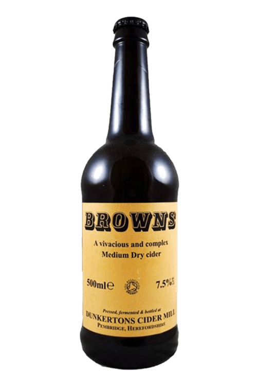 browns medium dry cider bottle yellow label