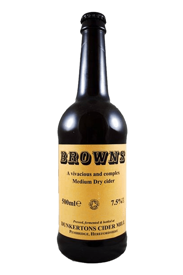 browns medium dry cider bottle yellow label