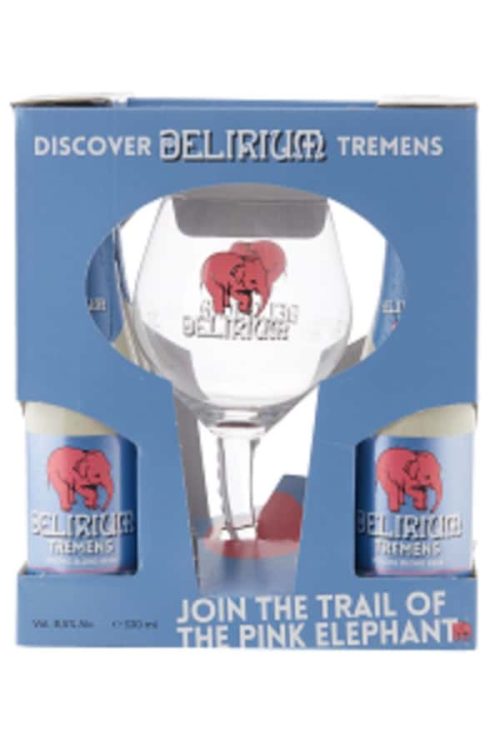 Delirium Gift Set curved glass and bottles