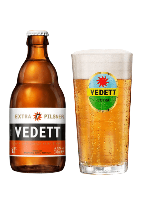 View 6x Vedett Extra Pilsner FREE Vedett Beer Glass information